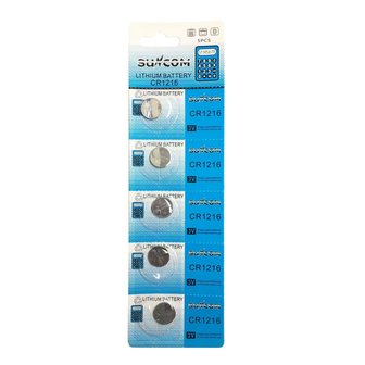 Suncom CR1216 Knoopcel Batterijen - 5 STUKS 5034LC, L40, Univer Cel 564, DL1216, ECR1216, BR1216, 280-208, DL1216B, BR1216-1W, CR1216-1W, KCR1216, LM1216