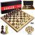 2-in-1 Chess & Checkers Set - 43x43 cm - Foldable Wooden Chessboard - CHESS