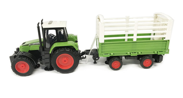 Toy Tractor with livestock trailer- makes 3 kinds of sounds and lights - 39CM (1:16) tractor