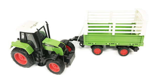 Toy Tractor with livestock trailer- makes 3 kinds of sounds and lights - 39CM (1:16) tractor