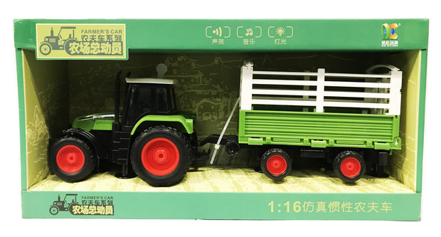 Speelgoed Tractor met vee aanhangwagen - maakt 3 soorten geluiden en lichtjes - 39CM (1:16)