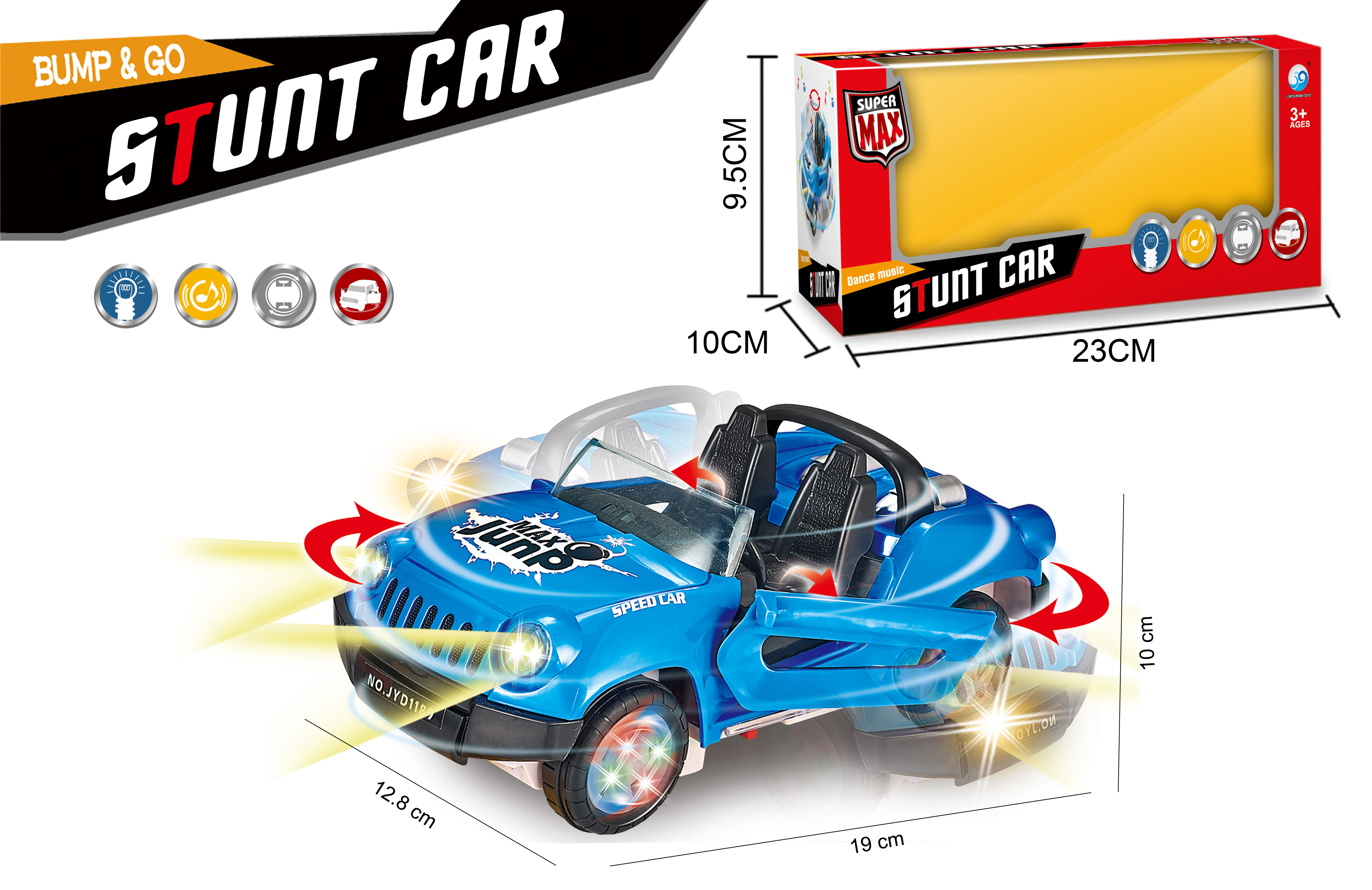 Stunt auto speelgoed - Super Max - acrobatisch beweging met licht en geluid (19CM)
