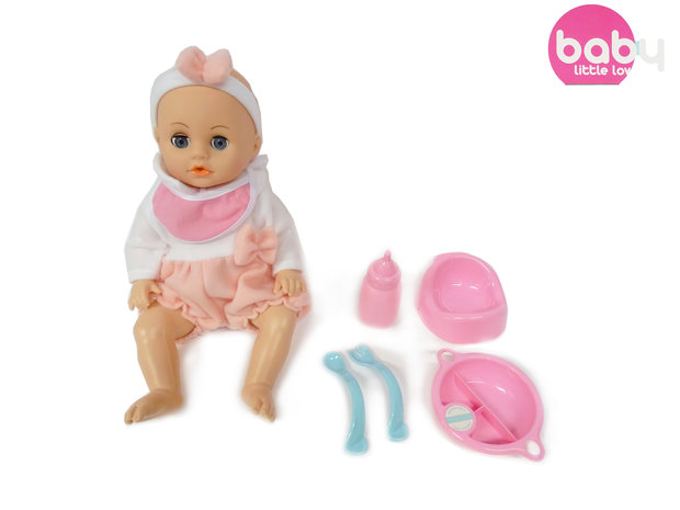Schattige baby pop met verschillende baby geluiden + accessoires - 39CM