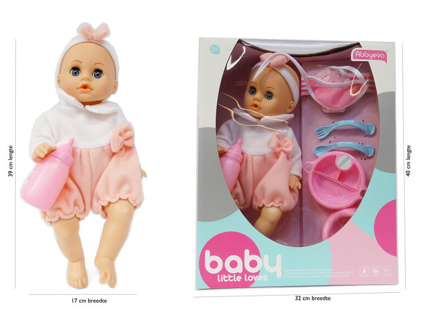 Schattige baby pop met verschillende baby geluiden + accessoires - 39CM