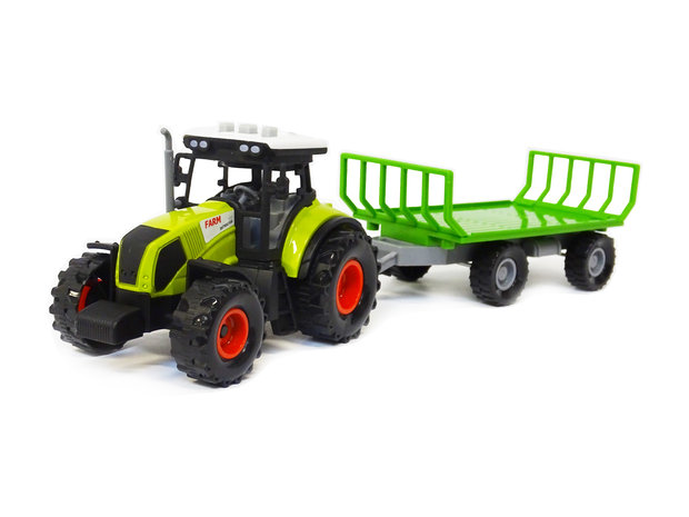 Tractor met trailer voor hooi - met 3 soorten geluiden en LED licht - werkvoertuig Farmers Tale 38CM 