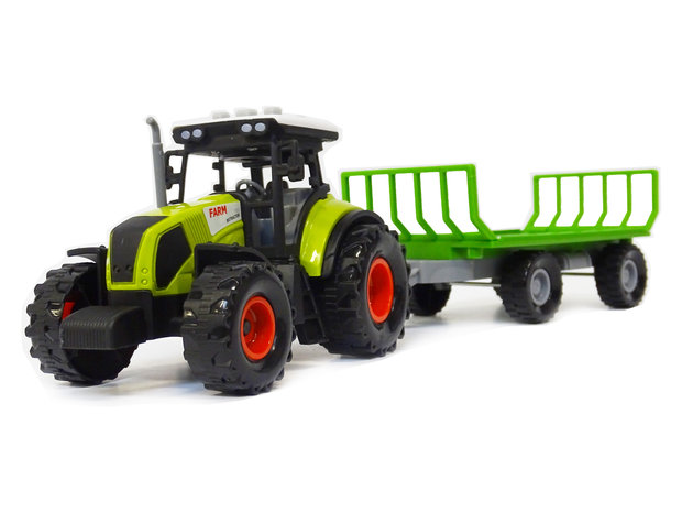 Tractor met trailer voor hooi - met 3 soorten geluiden en LED licht - werkvoertuig Farmers Tale 38CM 