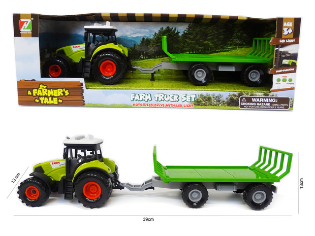 Tractor with trailer for hay - with 3 kinds of sounds and LED light - work vehicle Farmers Tale 38CM