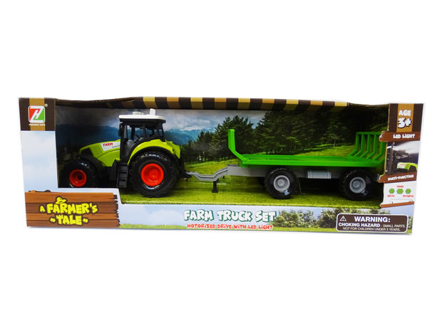 Tractor with trailer for hay - with 3 kinds of sounds and LED light - work vehicle Farmers Tale 38CM
