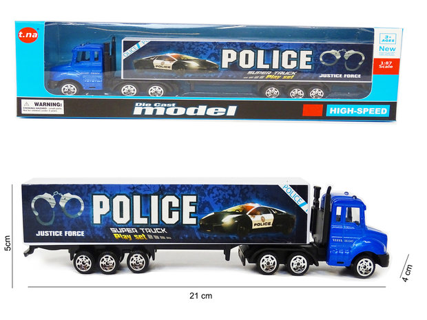 Police Trailer Toy Truck - Die Cast Model Vehicles - 1:87