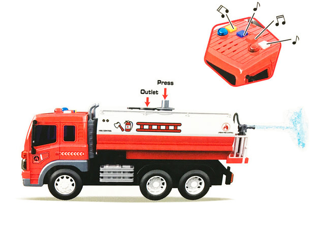 Brandweerwagen met lichtjes, geluid en waterpomp slang - City service brandweerauto (28cm) 