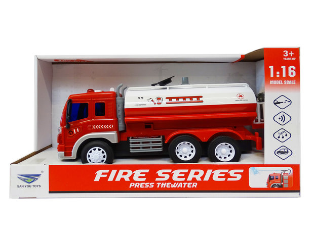 Fire truck with lights and sound  and with water pump hose - City service fire truck (28cm)