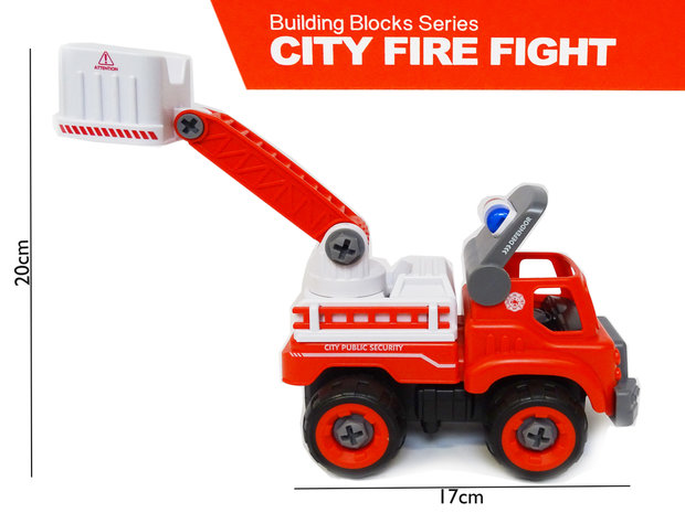 RC DIY Fire Truck Toy Building Set 24 Pieces - 4 in 1 - Remote Control &amp; Screw Drill - City Fire Fight Fire Truck
