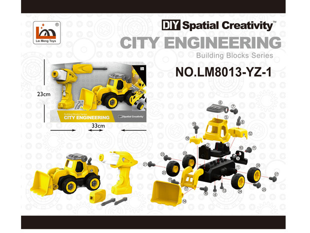 DIY RC graafmachine bulldozer - bouwset 24 stuks - 4in1