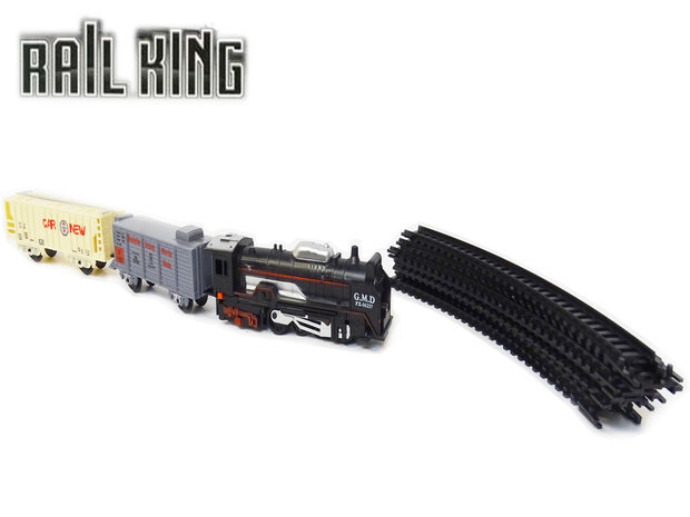 Speelgoed Trein set 13 stuks - Rail Baan 68x68 - met licht en kan rijden - Rail King&nbsp;