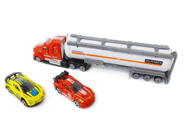 Car transporter with 2 cars - Tank truck 1:58 - DIE-CAST TRUCK SERIES - model cars
