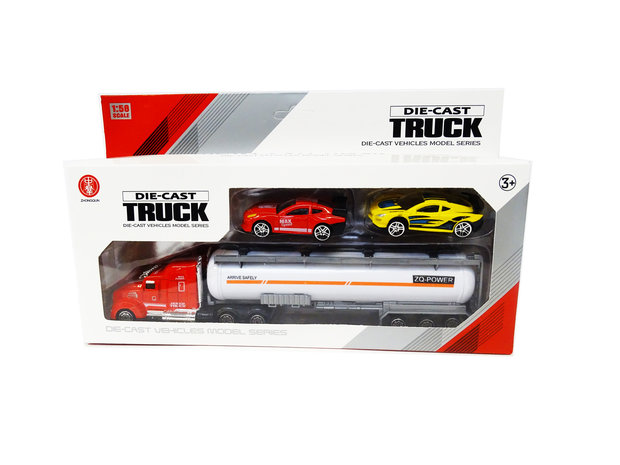 Car transporter with 2 cars - Tank truck 1:58 - DIE-CAST TRUCK SERIES - model cars