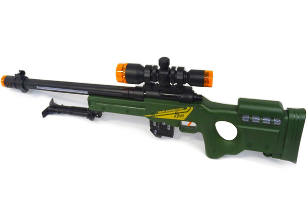 Sniper speelgoed geweer met led lichtjes, trilling en schietgeluiden - scherpschutters speelgoedgeweer  - Rifle AWM  74.5 CM
