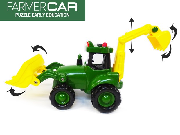 Tractor with front loader and excavator - Dutch agricultural tractor - Sound and lights (40CM) Farmer truck