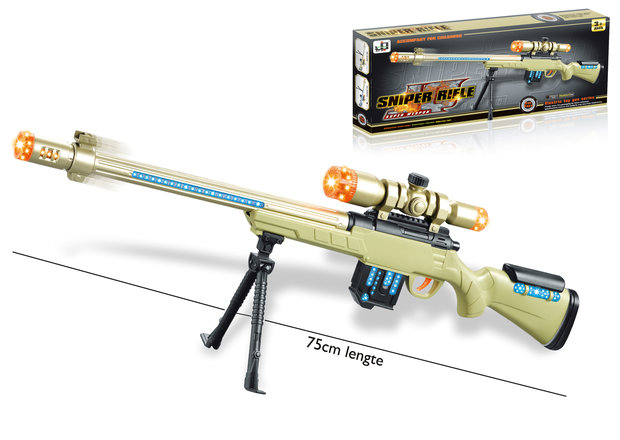 Sniper Rifle geweer met led lichtjes, trilling en schietgeluiden - scherpschutters speelgoedgeweer  75CM