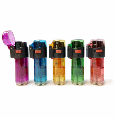 Jet Flame transparent lighters - Storm lighter - Turbo lighters - Display of 20 pieces -Refillable