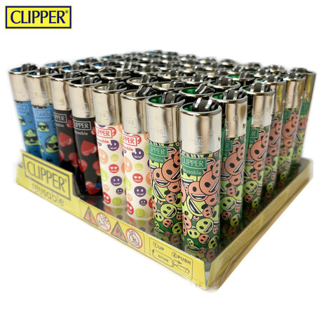 Clipper Aanstekers - 48 stuks- Emoji Vuursteen aansteker - na vulbaar 