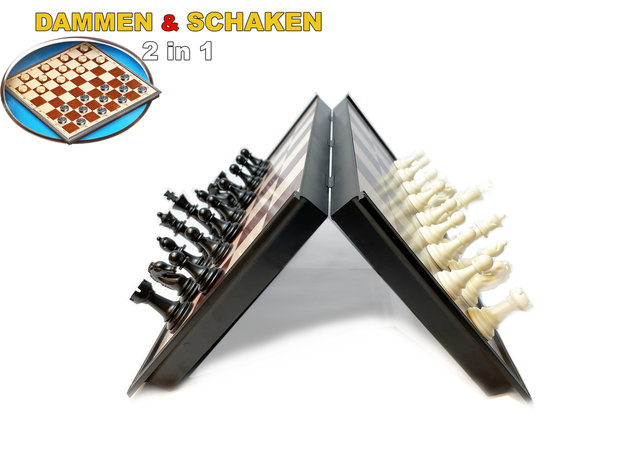 Chess set and drafts set 2in1 package; chessboard and checkerboard - Magnetic Chess Set - Chess Set - Foldable - 36x36 CM