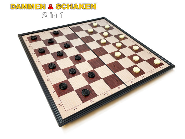 Schaakset en damset 2in1 pakket;&nbsp; schaakbord en&nbsp; dambord - Magnetisch Schaakset - Chess Set - Opklapbaar - 36x36 CM