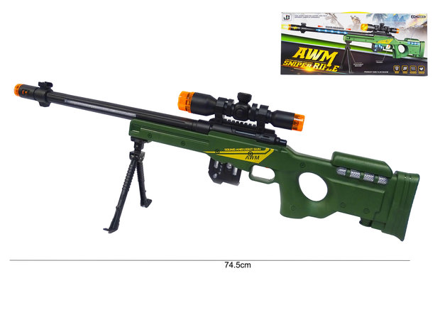Sniper Rifle AWM geweer met led lichtjes, trilling en schietgeluiden - scherpschutters speelgoedgeweer  74.5 CM