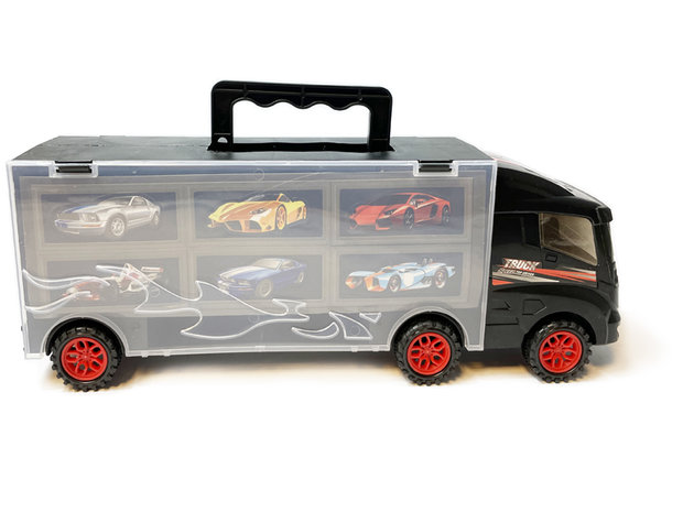 Vrachtwagen transporter truck - speelgoed mini auto&#039;s - transporter 6-delig set koffer - Oplegger voor 12 auto&#039;s- 30.5cm