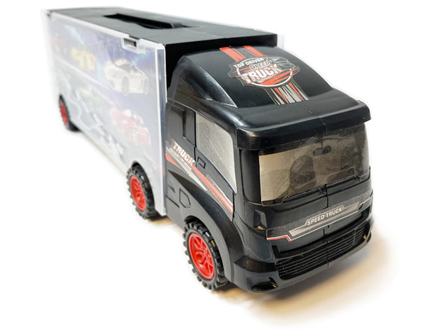 Vrachtwagen transporter truck - speelgoed mini auto&#039;s - transporter 6-delig set koffer - Oplegger voor 12 auto&#039;s- 31cm