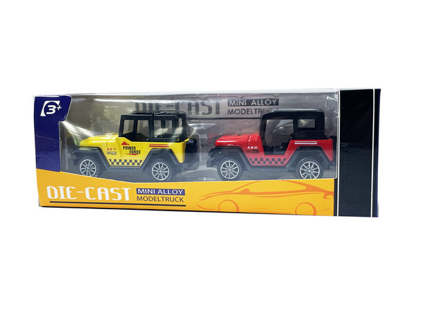 Speelgoed mini jeep auto&#039;s set - 2 stuks - model auto&#039;s Die Cast - mini alloy voertuigen set