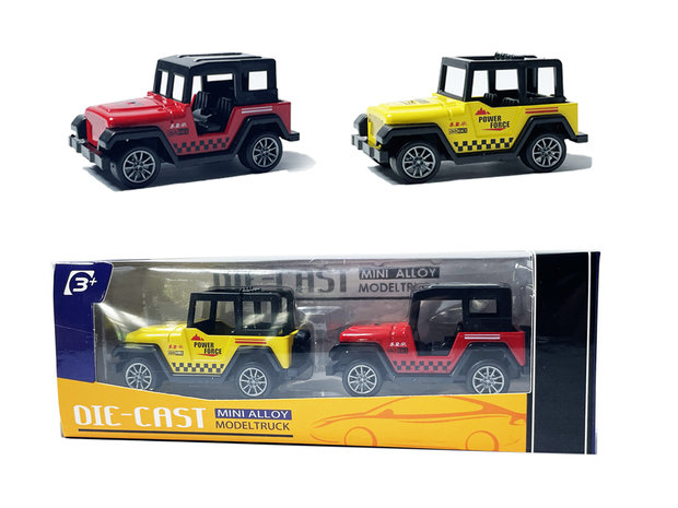 Speelgoed mini jeep auto&#039;s set - 2 stuks - model auto&#039;s Die Cast - mini alloy voertuigen set