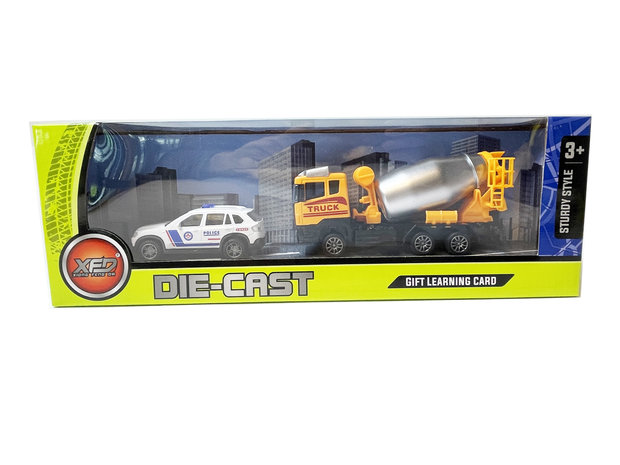 Brandweerwagen + politie auto speelgoed set - Die Cast voertuigen Gift pack 2in1 - pull-back drive 