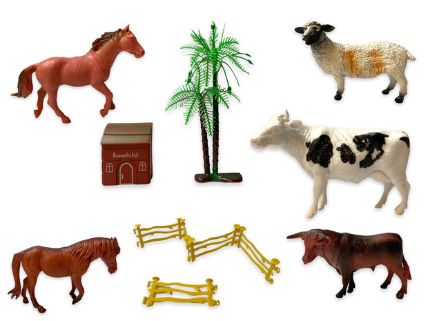Boerderij speelgoeddieren figuren set - The Animal World  - Speeldieren 8-delig set