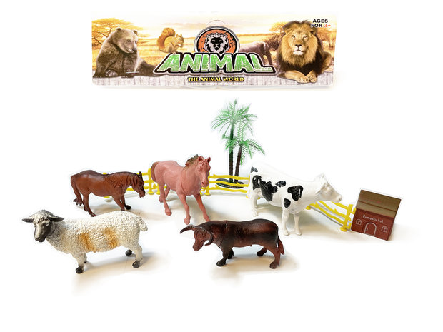Boerderij speelgoeddieren figuren set - The Animal World  - Speeldieren 8-delig set