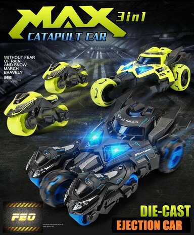 Die Cast Max catapult Car 3in1 -  pull-back - met 2 motors - Metal Gear Rising - licht en geluid - 1:32
