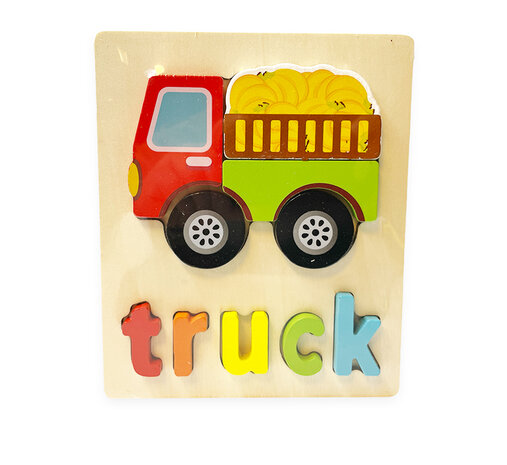Wooden insert puzzle tractor toy - shapes puzzle for children 18x15cm