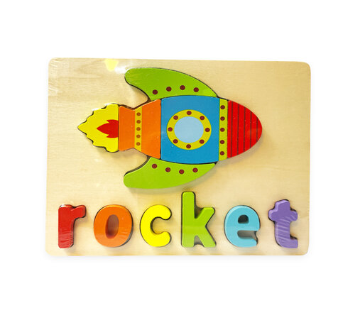 Houten inlegpuzzel raket speelgoed - vormen puzzel voor kinderen 18x15cm