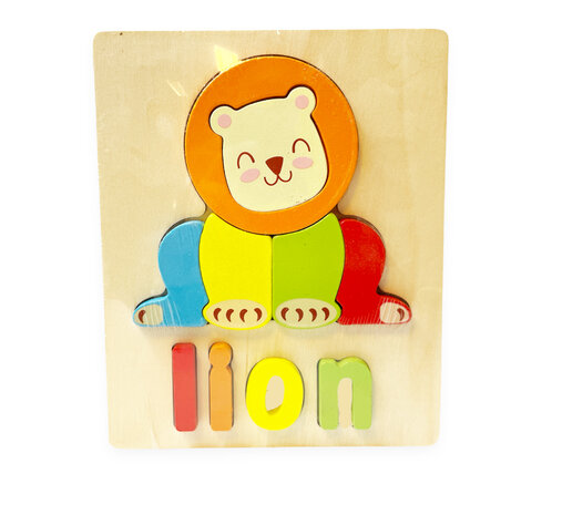 Wooden inlay puzzle lion toy - shapes puzzle for children 18x15cm