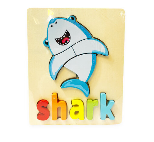 Wooden puzzle shark toy - shapes puzzle for children 18x15cm