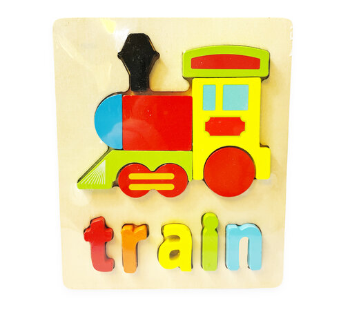 Houten inlegpuzzel trein speelgoed - vormen puzzel voor kinderen 18x15cm