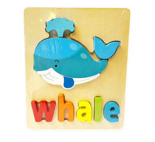 Houten inlegpuzzel walvis speelgoed - vormen puzzel voor kinderen 18x15cm