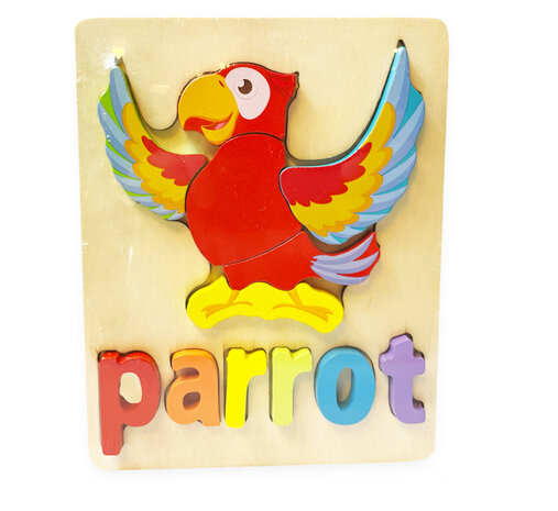 Houten inlegpuzzel papegaai speelgoed - vormen puzzel voor kinderen 18x15cm