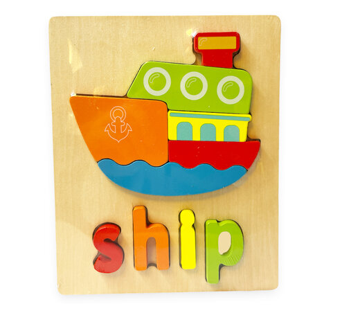 Houten inlegpuzzel boot speelgoed - vormen puzzel voor kinderen 18x15cm