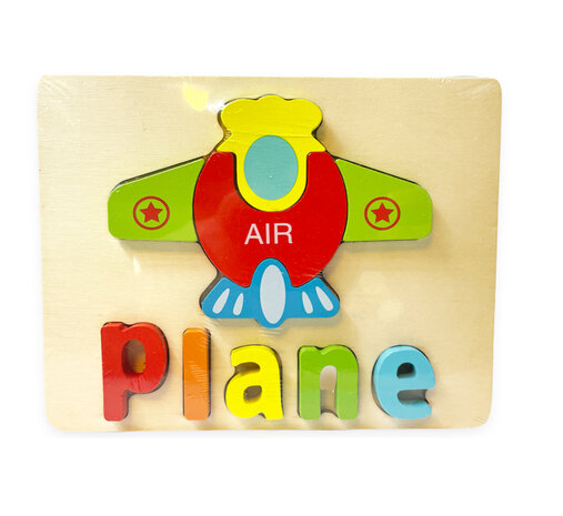 Houten inlegpuzzel vliegtuig speelgoed - vormen puzzel voor kinderen 18x15cm