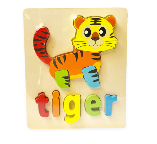 Houten inlegpuzzel tijger speelgoed - vormen puzzel voor kinderen 18x15cm