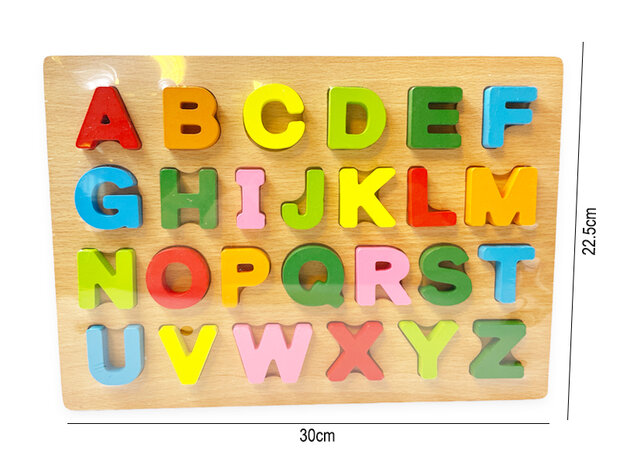 Houten alfabet inlegpuzzel speelgoed - letters puzzel bord - 30x22.5 CM