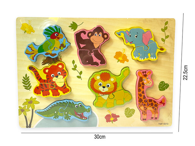 Houten inlegpuzzel dieren speelgoed - vormen puzzel bord - 30x22.5 CM