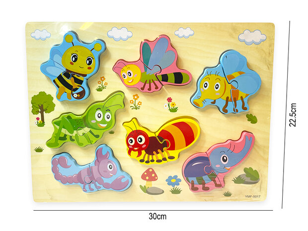 Houten inlegpuzzel beestjes speelgoed - vormen puzzel bord met beestjes - 30x22.5 CM