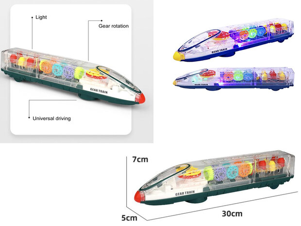 Transparant speelgoed trein met licht en geluid - kan alle kanten rijden - Gear train LED light - 30CM